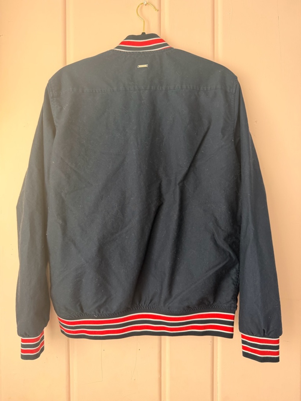 Denim & Flower Navy Bomber Jacket with Red Trim SzMedium - Picture 3 of 5